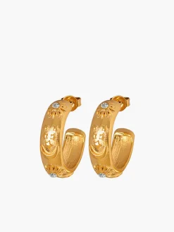 Embossed Pattern Zircon Hoop Earrings