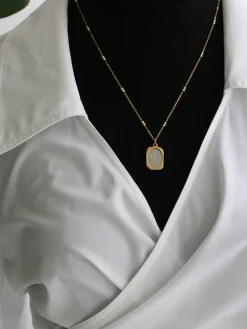 Embossed Rose Square Pendant Necklace