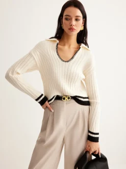 Embroidered Contrast Trim Cozy Sweater