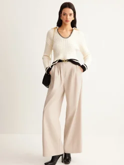 Embroidered Contrast Trim Cozy Sweater