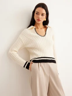 Embroidered Contrast Trim Cozy Sweater
