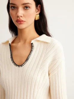 Embroidered Contrast Trim Cozy Sweater