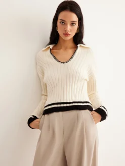 Embroidered Contrast Trim Cozy Sweater