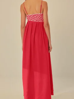 Embroidered Fish Spaghetti Strap Midi Dress