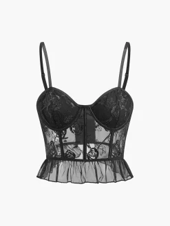 Embroidered Floral Ruffle Lace Cami Top