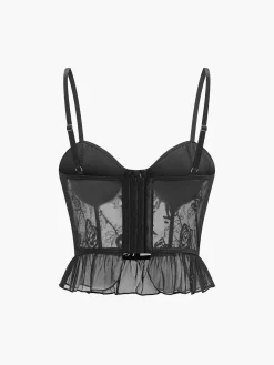 Embroidered Floral Ruffle Lace Cami Top