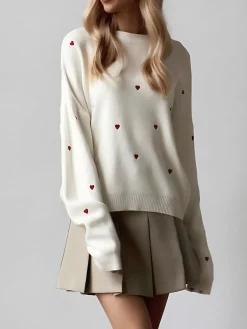 Embroidered Heart Oversized Knit Sweater