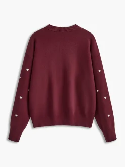 Embroidered Heart Oversized Knit Sweater