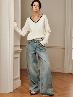 Embroidered Trim Draped Shoulder Knit Top