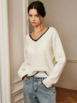 Embroidered Trim Draped Shoulder Knit Top
