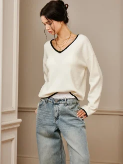 Embroidered Trim Draped Shoulder Knit Top