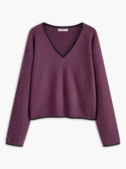 Embroidered Trim Draped Shoulder Knit Top