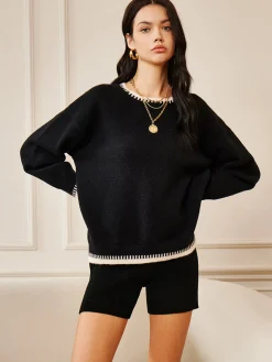 Embroidered Trim Loose Knit Top