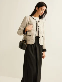 Embroidered Trim Tweed Short Jacket
