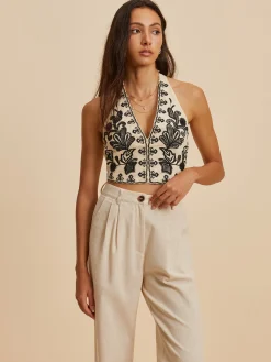 Embroidery Print V-Neck Tank Top