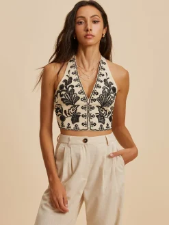 Embroidery Print V-Neck Tank Top