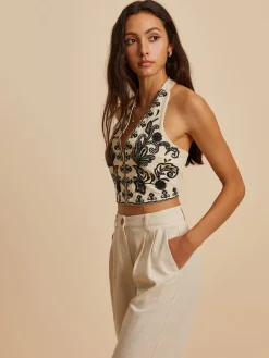 Embroidery Print V-Neck Tank Top