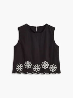 Embroidery Round Neck Sleeveless Tank Top