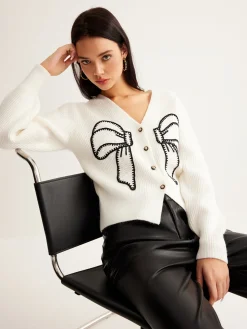 Embroidery-Bow Button Short Cardigan