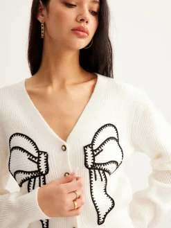 Embroidery-Bow Button Short Cardigan