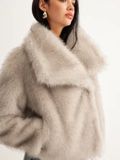 Faux Fur Button Wool Coat