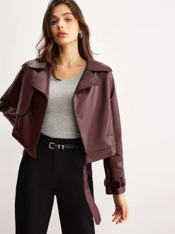 Faux Leather Belted Short Jacket