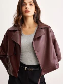Faux Leather Belted Short Jacket