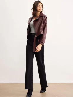 Faux Leather Belted Short Jacket