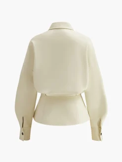 Faux Leather Button Polo Shirt Without Belt