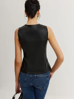 Faux Leather Button Vest