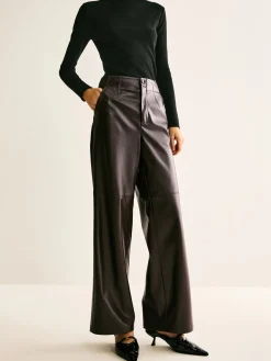 Faux Leather Mid Waist Pants