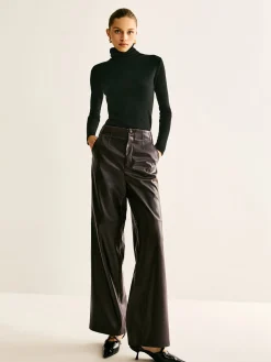 Faux Leather Mid Waist Pants