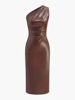 Faux Leather One-Shoulder Zipper Tank Dress
