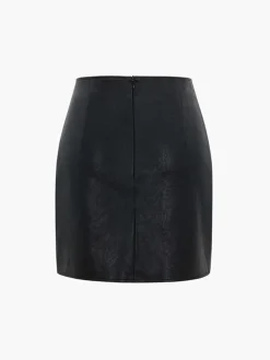 Faux Leather Patchwork Pleated Mini Skirt