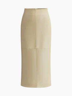 Faux Leather Piping Sit Midi Skirt