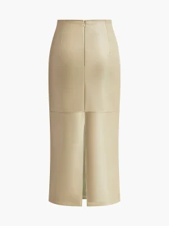 Faux Leather Piping Sit Midi Skirt