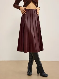 Faux Leather Pleated Midi Skirt