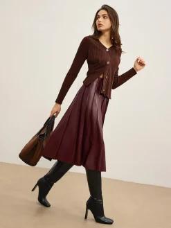 Faux Leather Pleated Midi Skirt