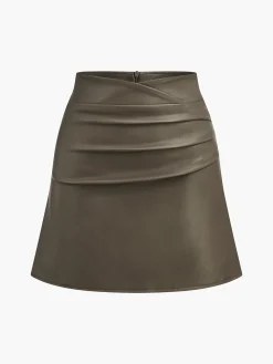 Faux Leather Pleated Skirt