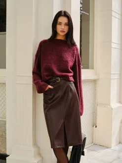 Faux Leather Pockets Skirt Without Belt