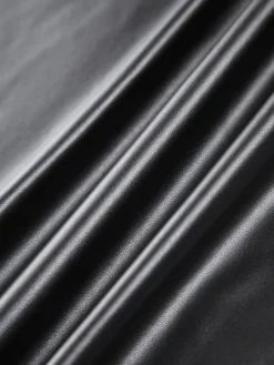 Faux Leather Ruched Slit Midi Skirt