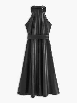Faux Leather Sleeveless Belted Dress