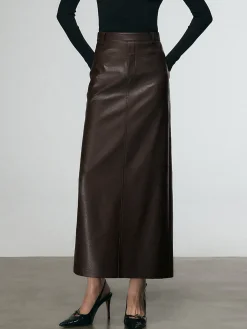 Faux Leather Split Midi Skirt