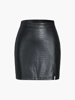Faux Leather Textured Mini Skirt