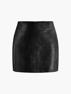 Faux Leather Textured Mini Skirt