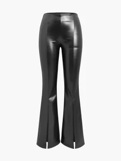 Faux Leather Zippered Flare Pants
