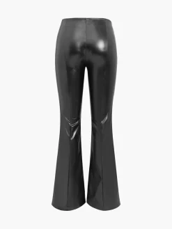 Faux Leather Zippered Flare Pants