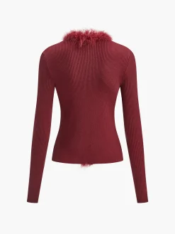Feather Trim Wool-Blend Slim Sweater
