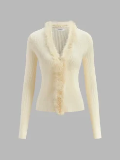 Feather Trim Wool-Blend Slim Sweater