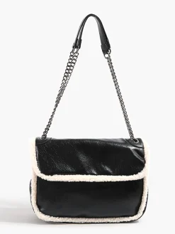 Flap Textured Fleece Shoulder Bag